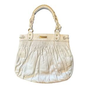 VTG Isabella Fiore Handbag White Pleated Leather Braided Shoulder Strap Magnet